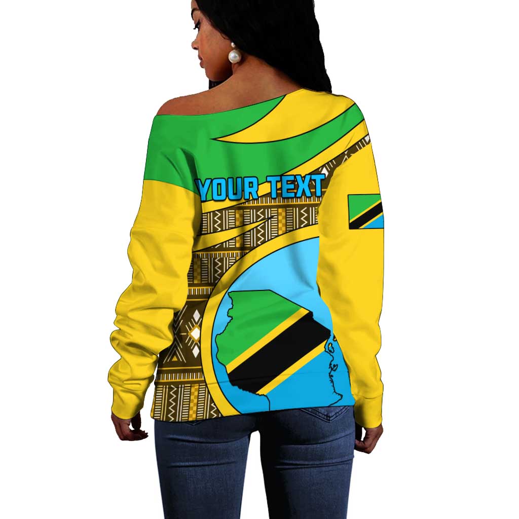 Personalized Tanzania Independence Day Off Shoulder Sweater with Tanzanian Coat of Arms and African Pattern LT01