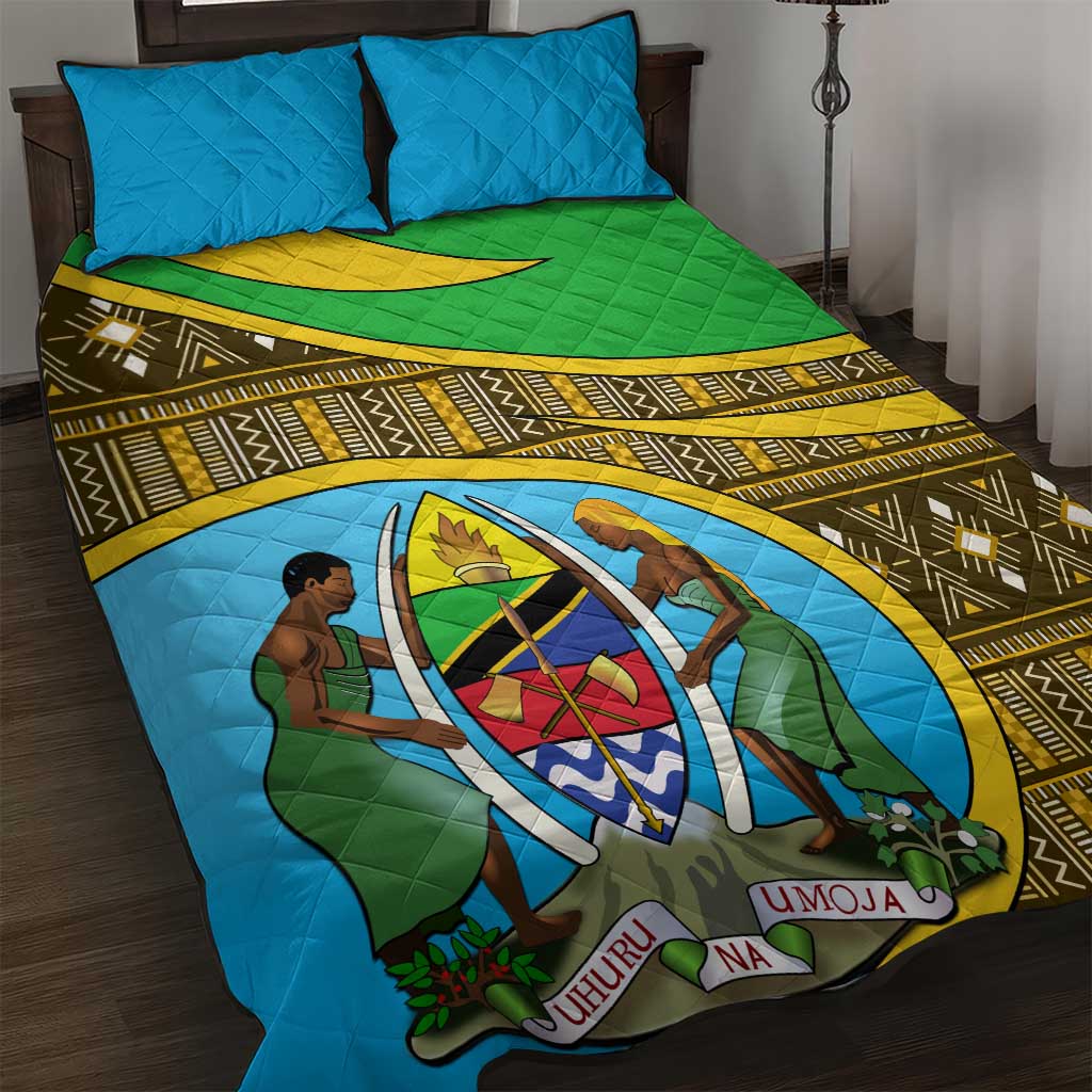 Tanzania Independence Day Quilt Bed Set with Tanzanian Coat of Arms and African Pattern LT01