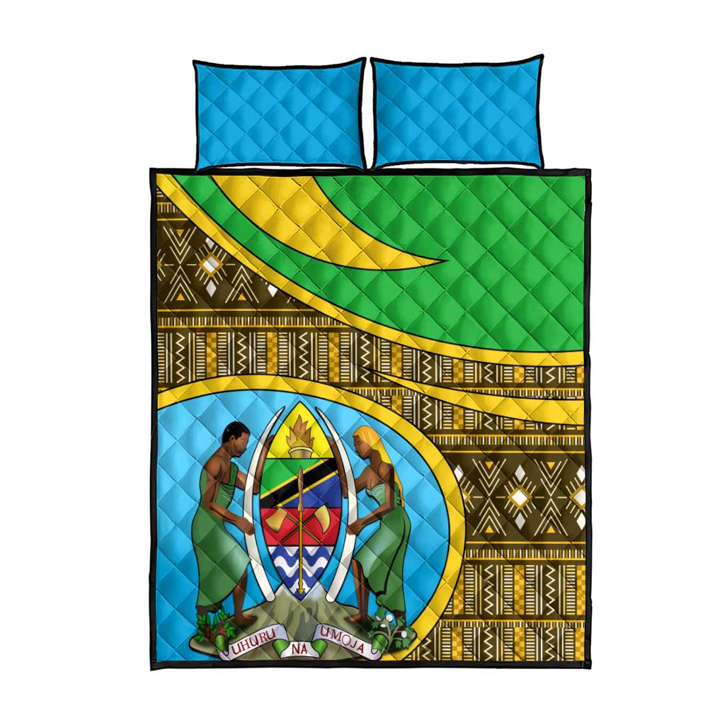 Tanzania Independence Day Quilt Bed Set with Tanzanian Coat of Arms and African Pattern LT01