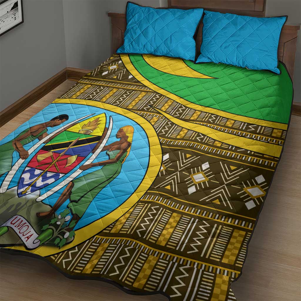 Tanzania Independence Day Quilt Bed Set with Tanzanian Coat of Arms and African Pattern LT01