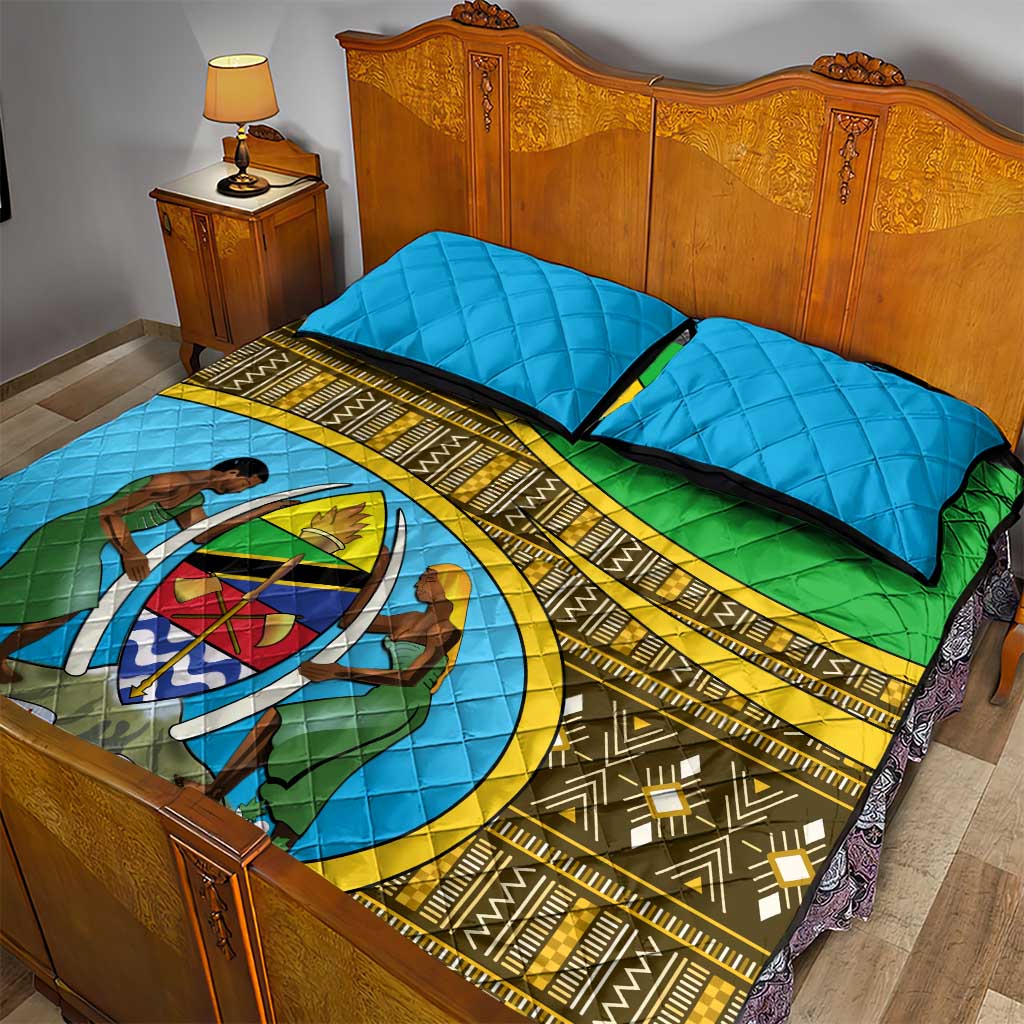 Tanzania Independence Day Quilt Bed Set with Tanzanian Coat of Arms and African Pattern LT01