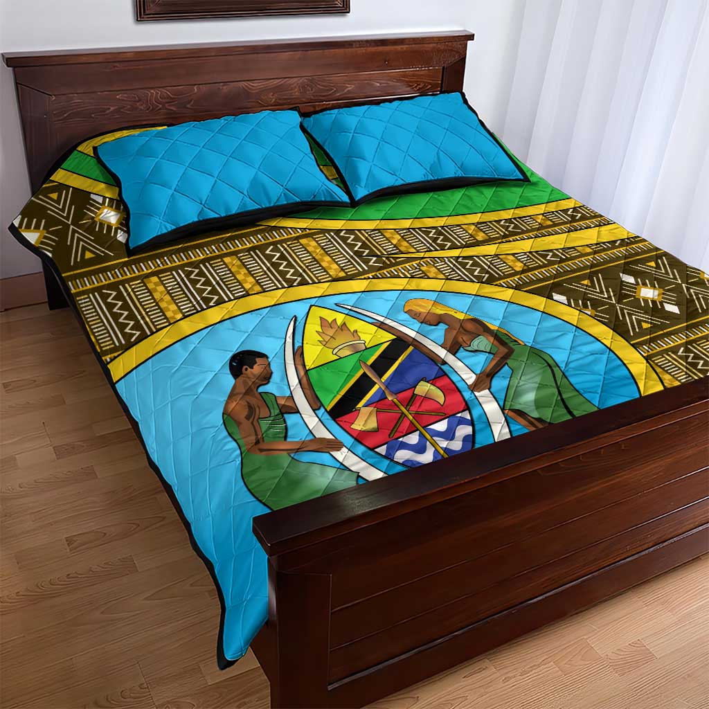 Tanzania Independence Day Quilt Bed Set with Tanzanian Coat of Arms and African Pattern LT01