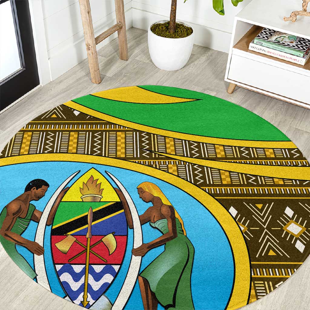 Tanzania Independence Day Round Carpet with Tanzanian Coat of Arms and African Pattern LT01