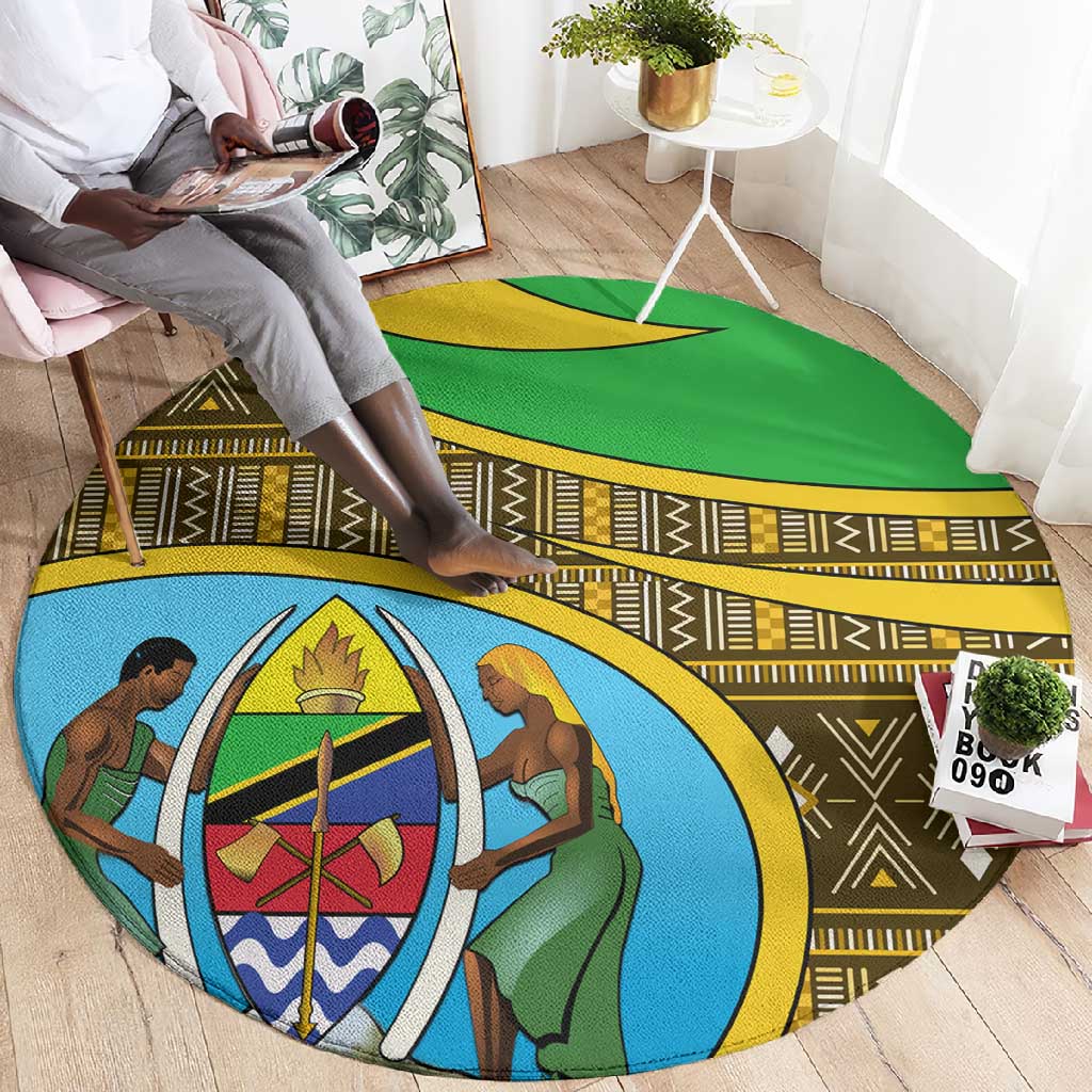 Tanzania Independence Day Round Carpet with Tanzanian Coat of Arms and African Pattern LT01