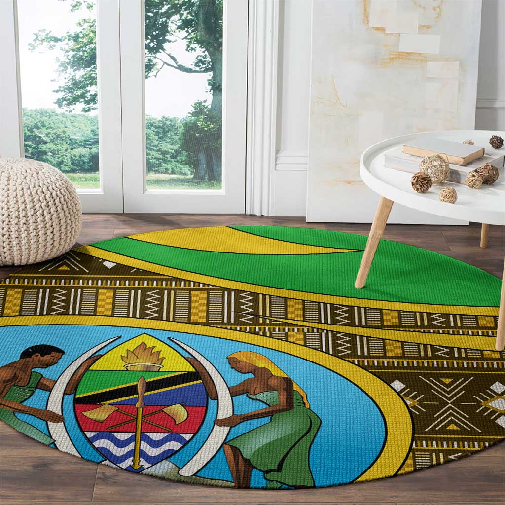 Tanzania Independence Day Round Carpet with Tanzanian Coat of Arms and African Pattern LT01