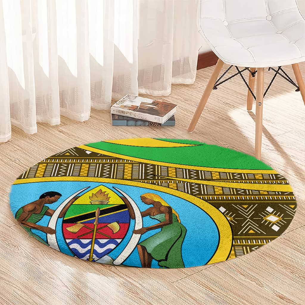 Tanzania Independence Day Round Carpet with Tanzanian Coat of Arms and African Pattern LT01