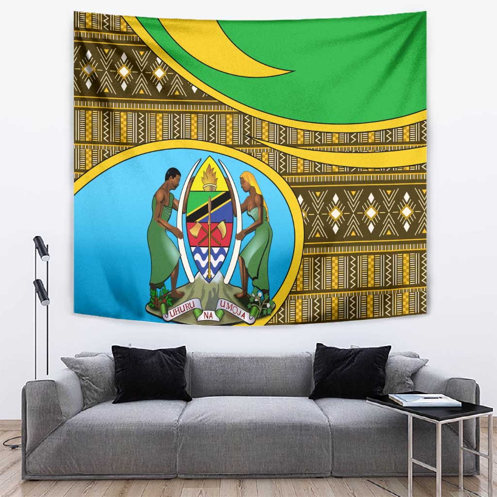 Tanzania Independence Day Tapestry with Tanzanian Coat of Arms and African Pattern LT01