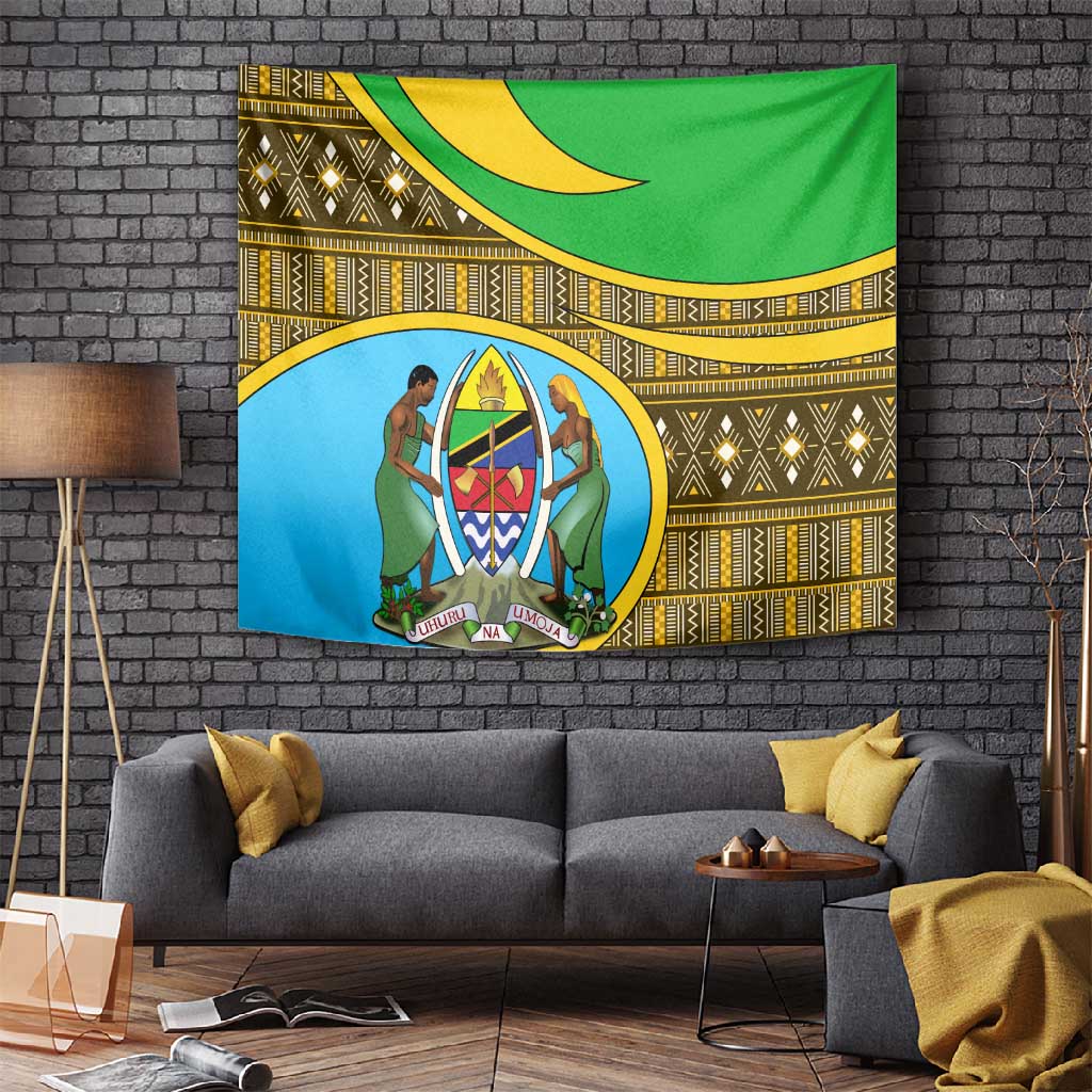 Tanzania Independence Day Tapestry with Tanzanian Coat of Arms and African Pattern LT01