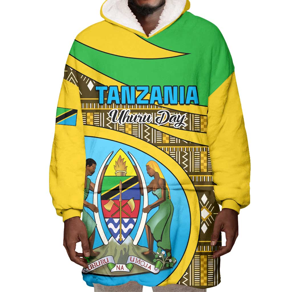 Personalized Tanzania Independence Day Wearable Blanket Hoodie with Tanzanian Coat of Arms and African Pattern LT01