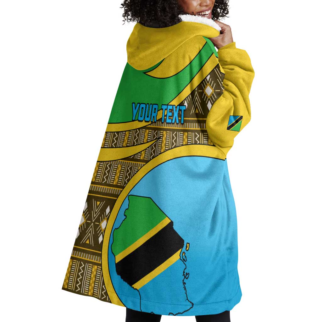 Personalized Tanzania Independence Day Wearable Blanket Hoodie with Tanzanian Coat of Arms and African Pattern LT01