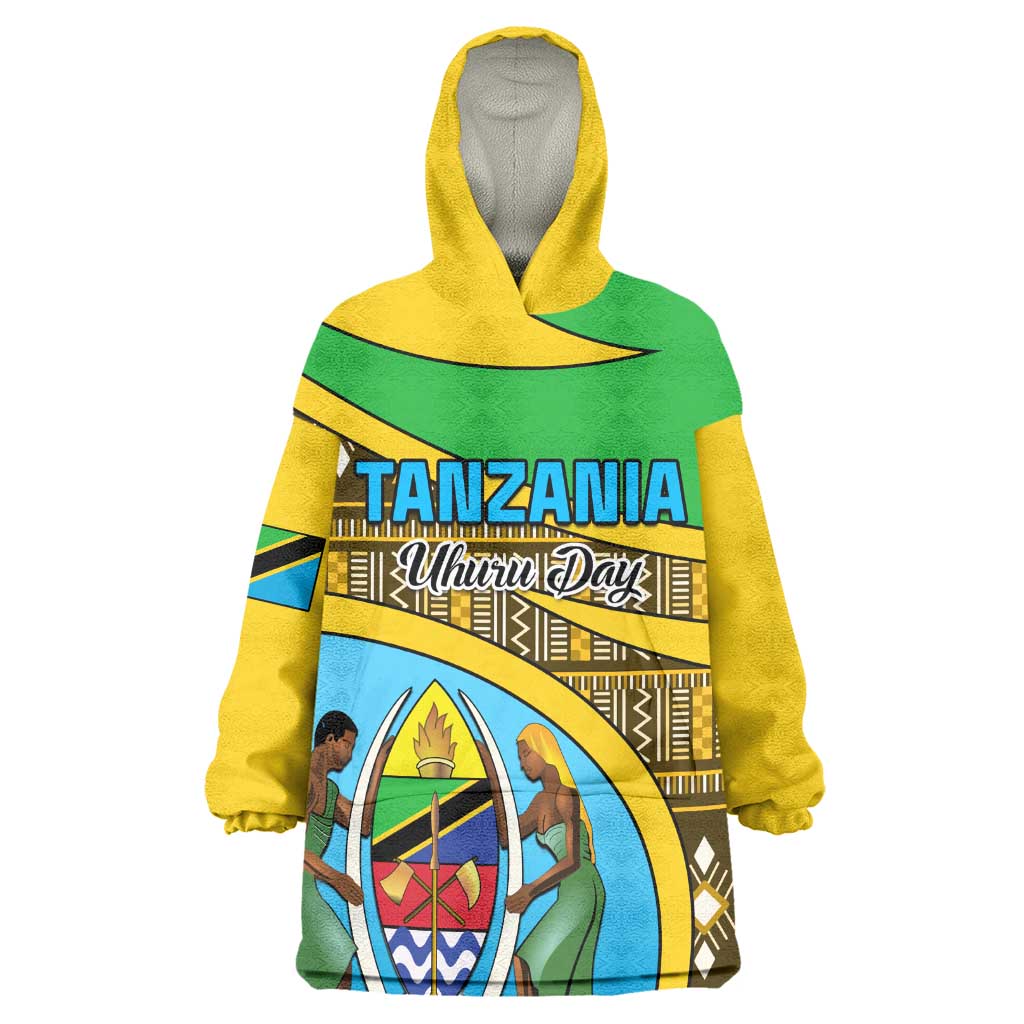 Personalized Tanzania Independence Day Wearable Blanket Hoodie with Tanzanian Coat of Arms and African Pattern LT01
