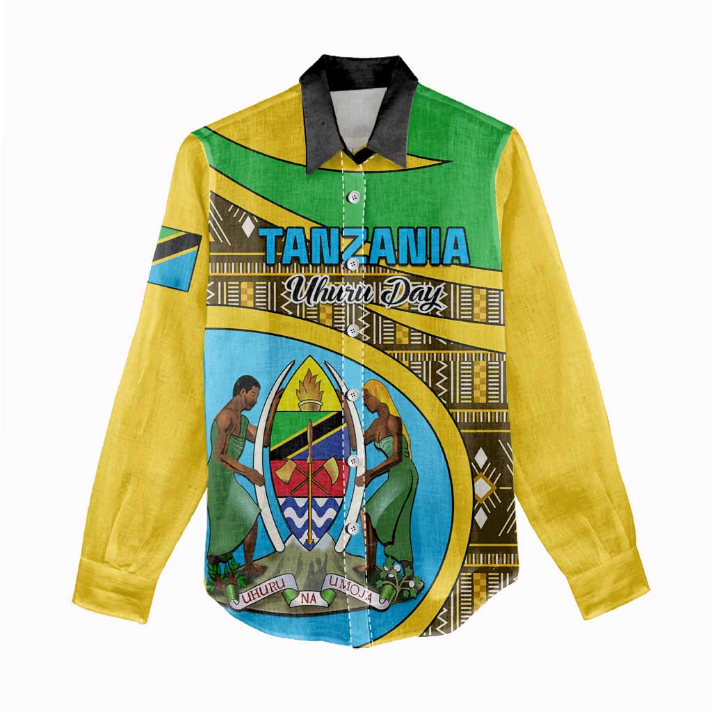 Personalized Tanzania Independence Day Women Casual Shirt with Tanzanian Coat of Arms and African Pattern LT01