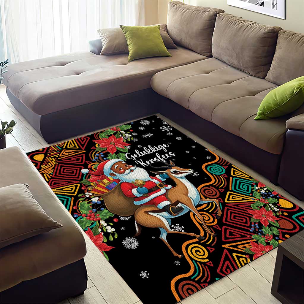 South Africa Gelukkige Kersfees Area Rug Black Santa Claus Riding Springbok LT01