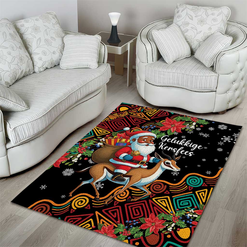 South Africa Gelukkige Kersfees Area Rug Black Santa Claus Riding Springbok LT01