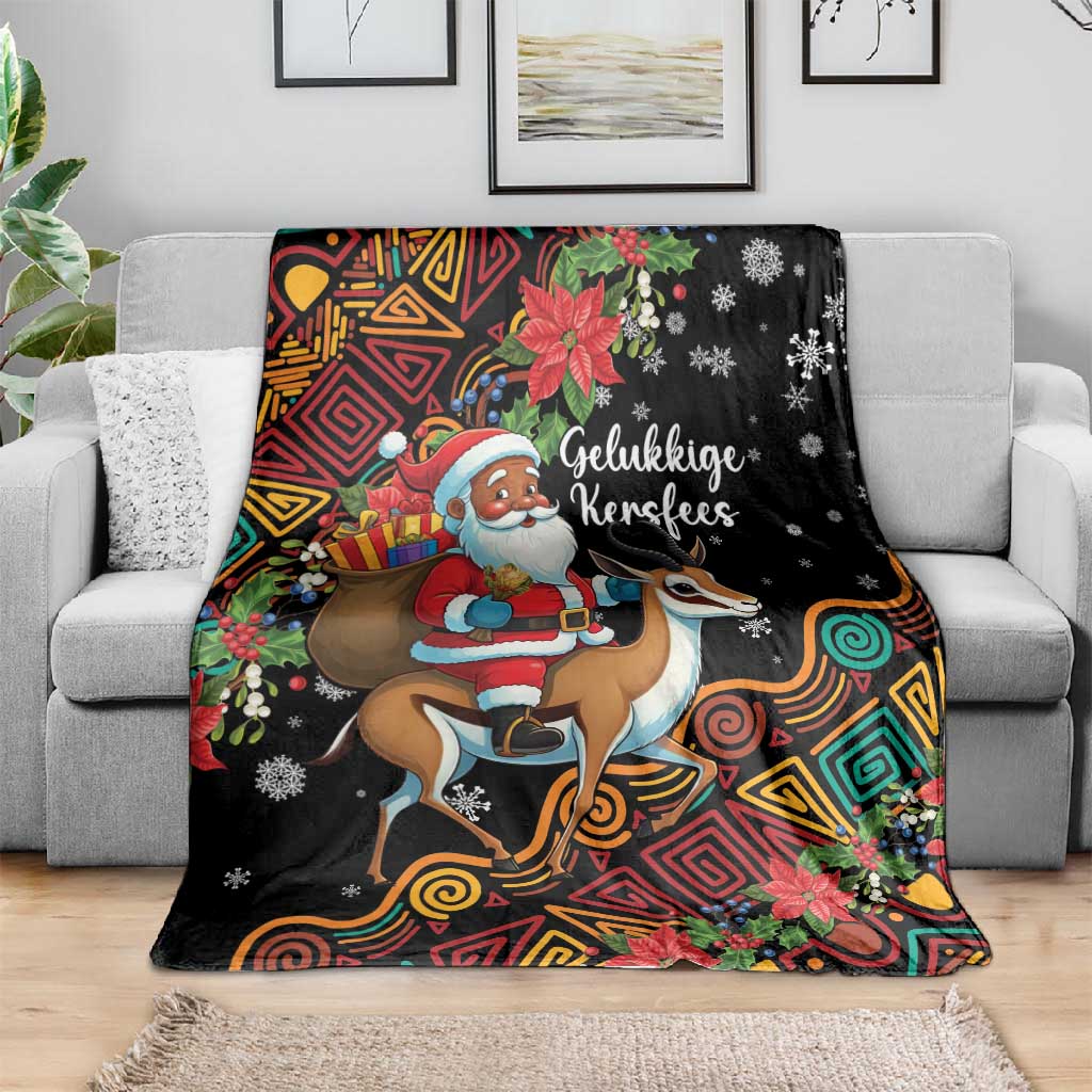 South Africa Gelukkige Kersfees Blanket Black Santa Claus Riding Springbok LT01