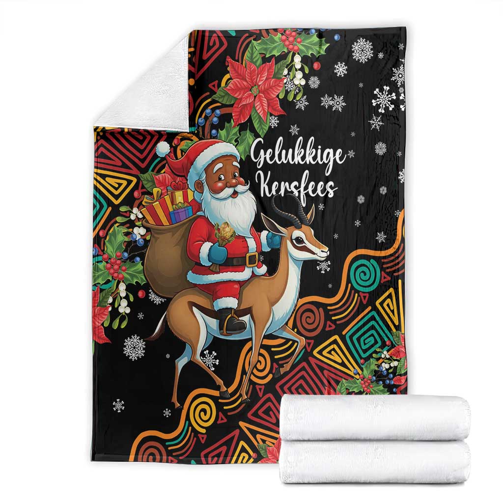 South Africa Gelukkige Kersfees Blanket Black Santa Claus Riding Springbok LT01