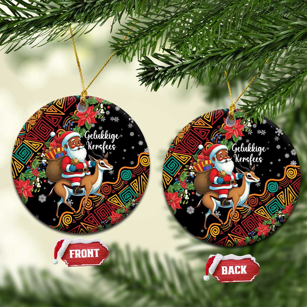 South Africa Christmas Ceramic Ornament Black Santa Claus Riding Springbok LT01