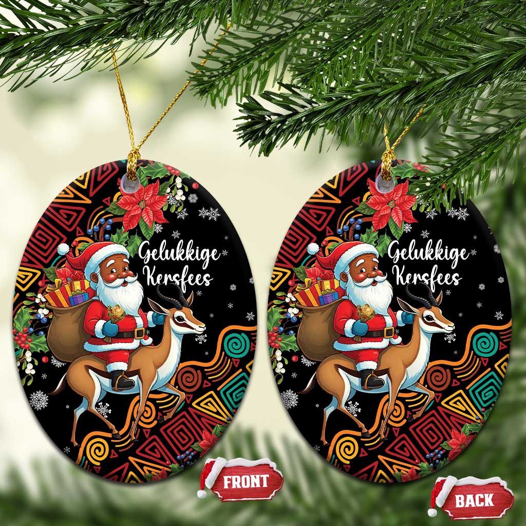 South Africa Christmas Ceramic Ornament Black Santa Claus Riding Springbok LT01