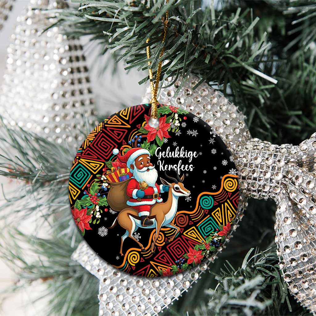 South Africa Christmas Ceramic Ornament Black Santa Claus Riding Springbok LT01