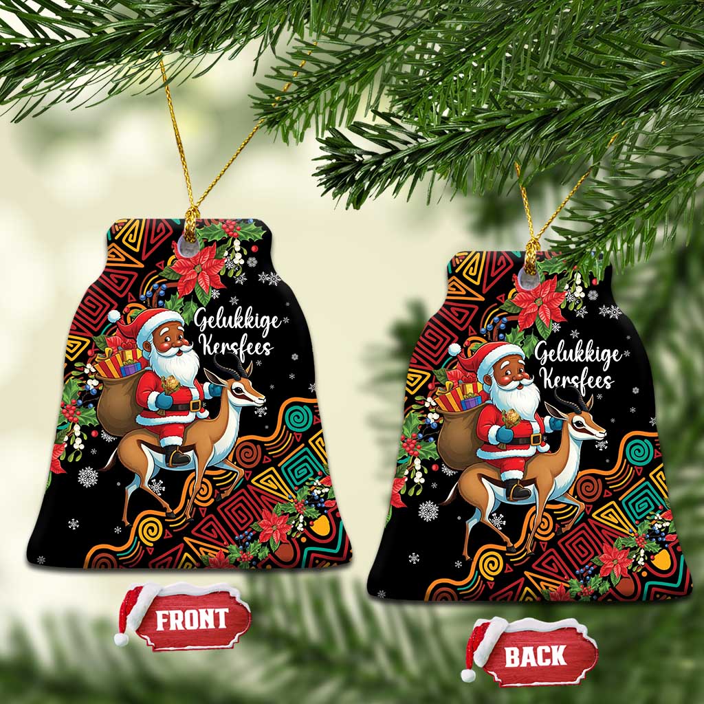 South Africa Christmas Ceramic Ornament Black Santa Claus Riding Springbok LT01