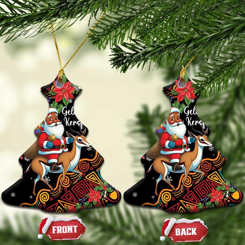 South Africa Christmas Ceramic Ornament Black Santa Claus Riding Springbok LT01