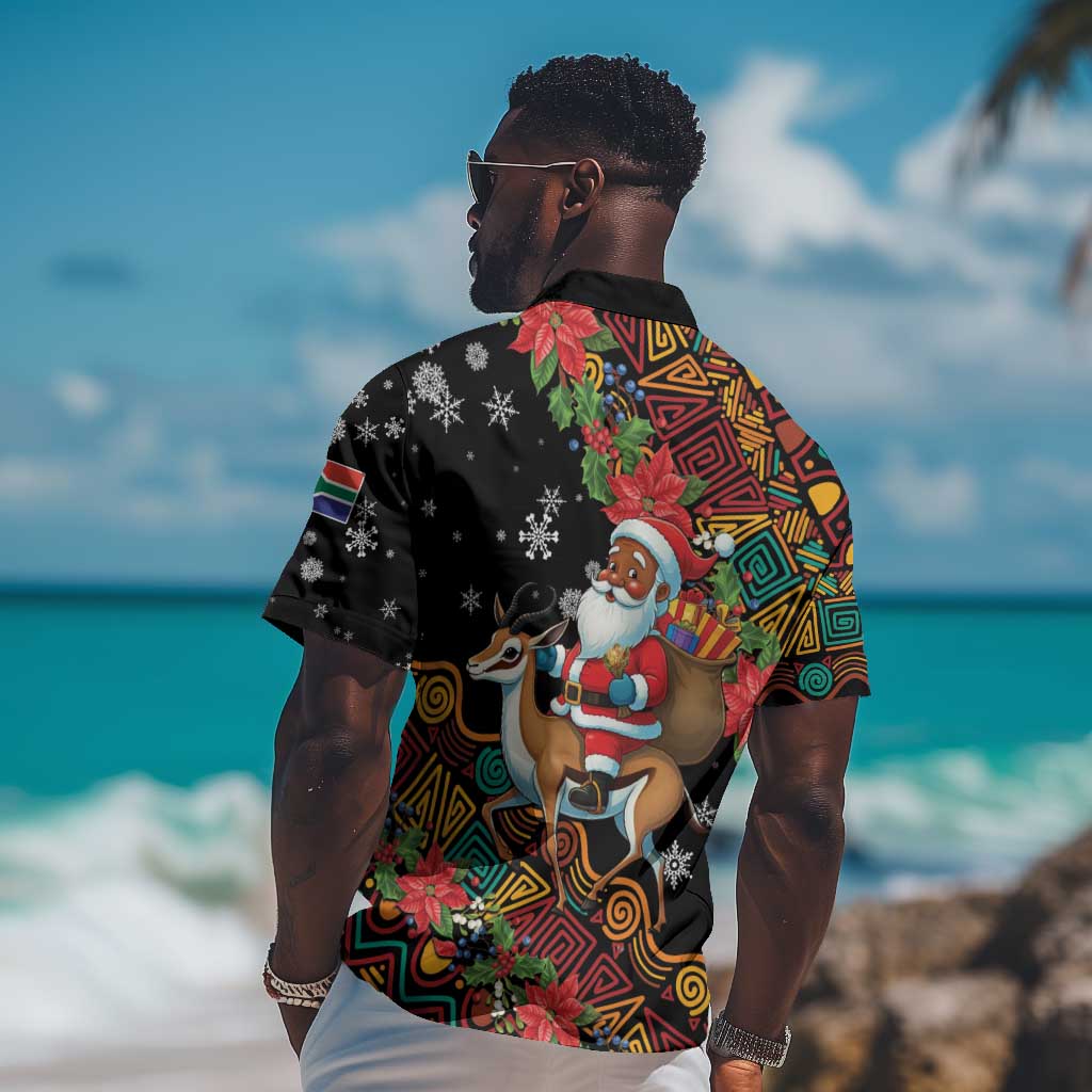 South Africa Gelukkige Kersfees Hawaiian Shirt Black Santa Claus Riding Springbok LT01