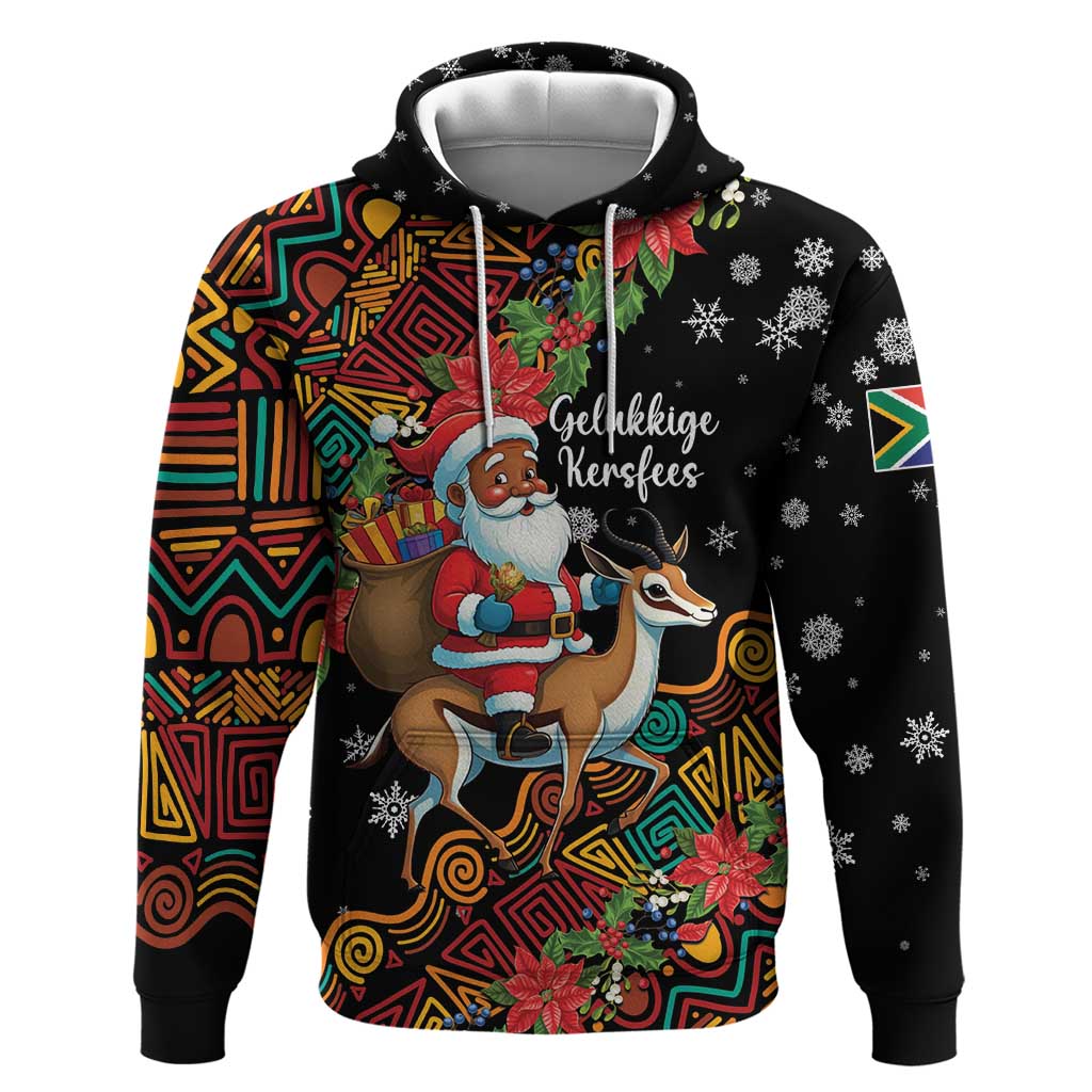 South Africa Christmas Hoodie Black Santa Claus Riding Springbok LT01