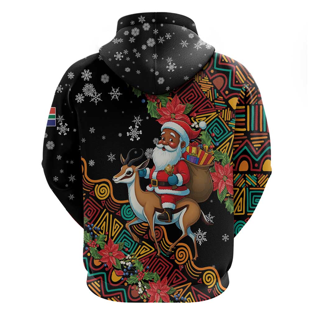 South Africa Christmas Hoodie Black Santa Claus Riding Springbok LT01
