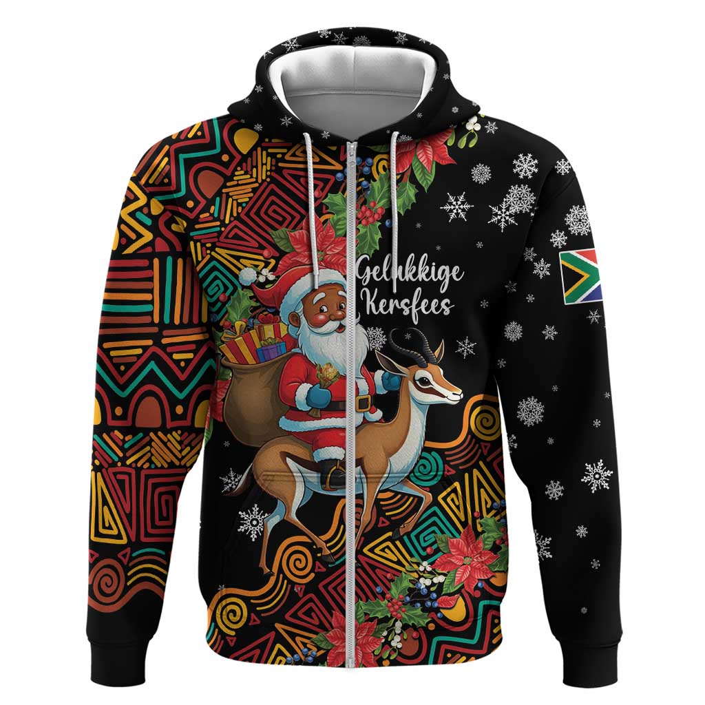 South Africa Christmas Hoodie Black Santa Claus Riding Springbok LT01
