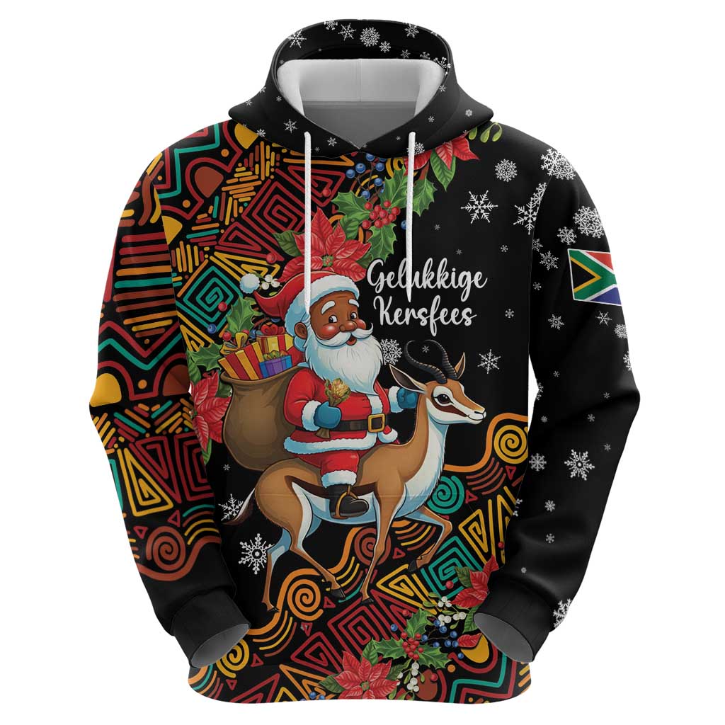 South Africa Christmas Hoodie Black Santa Claus Riding Springbok LT01