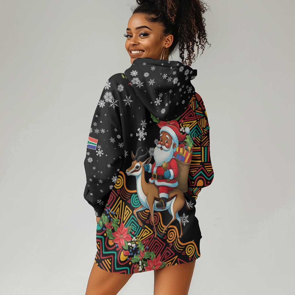 South Africa Gelukkige Kersfees Hoodie Dress Black Santa Claus Riding Springbok LT01