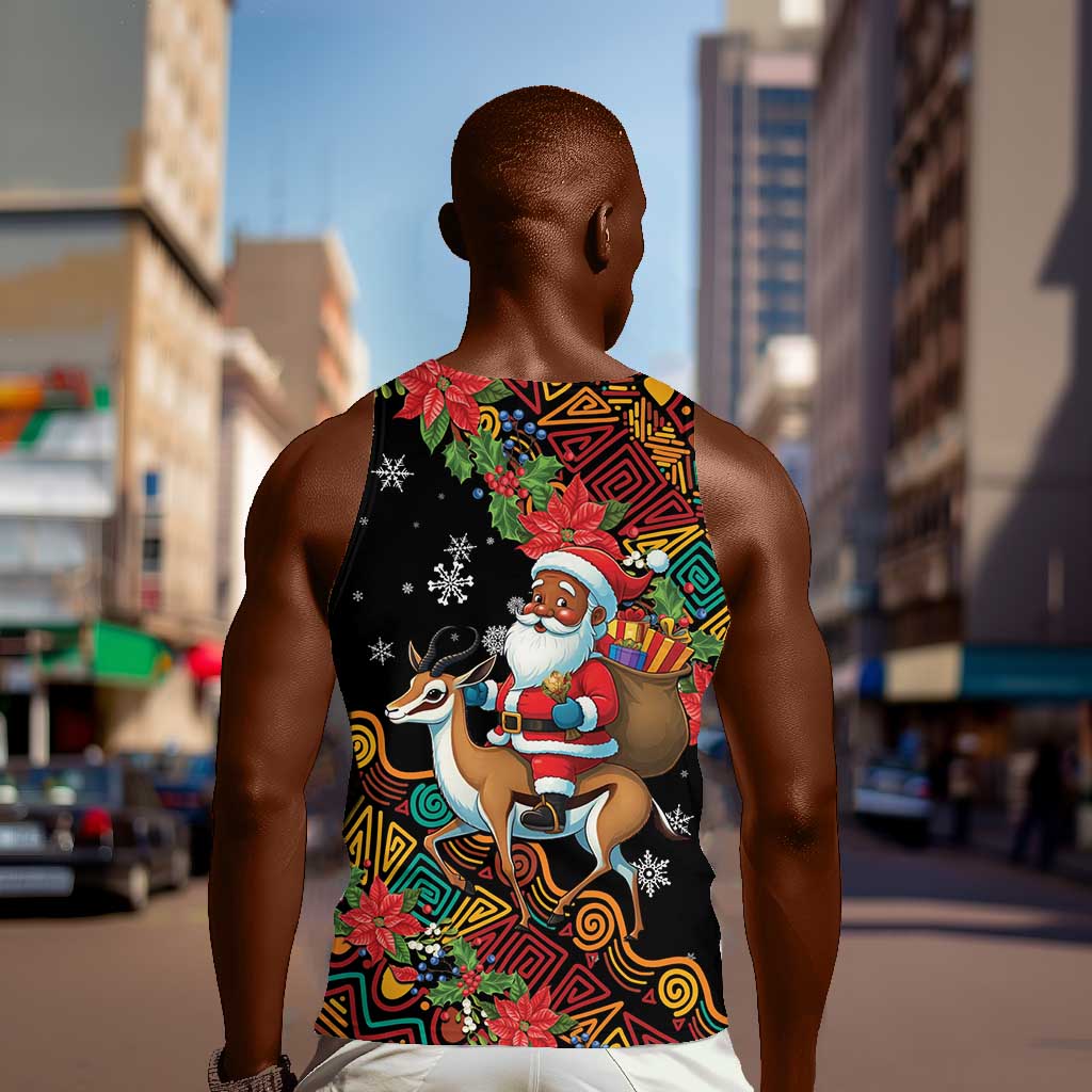 South Africa Gelukkige Kersfees Men Tank Top Black Santa Claus Riding Springbok LT01