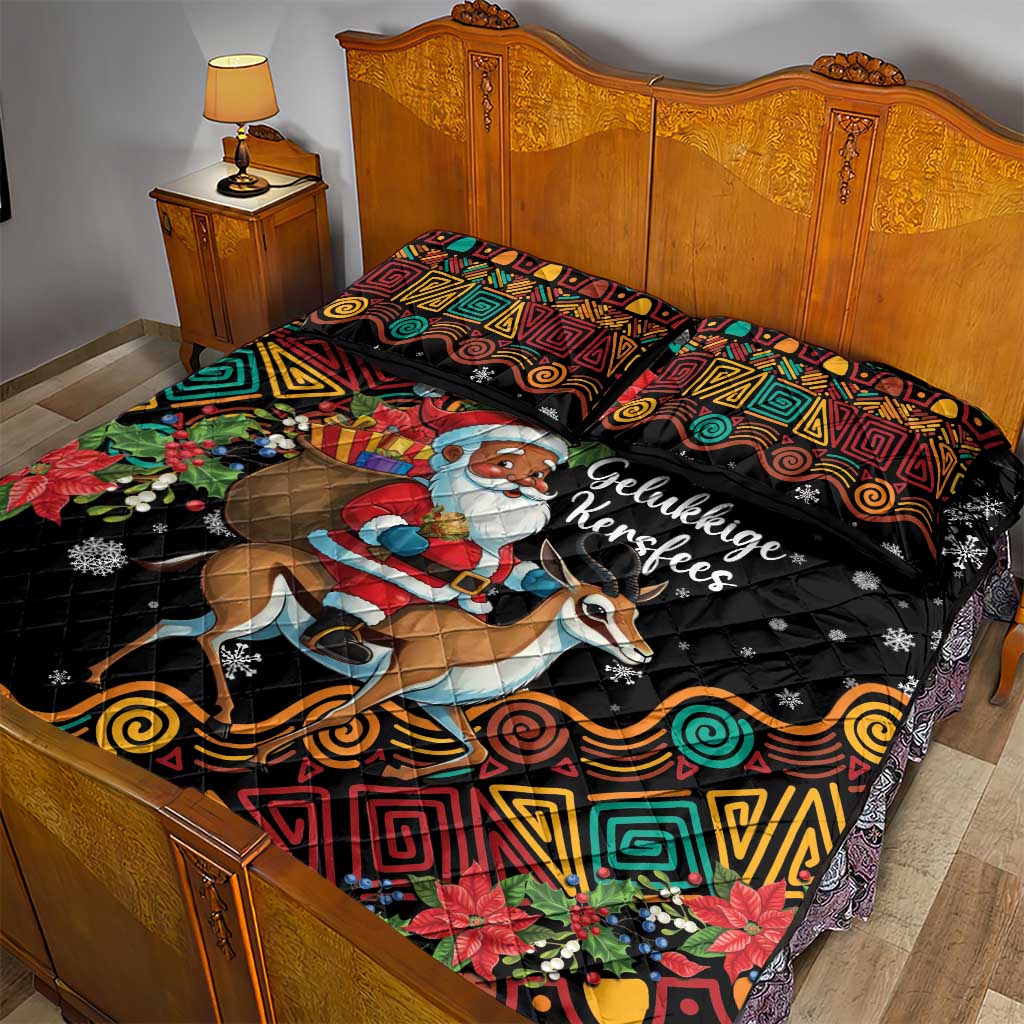 South Africa Gelukkige Kersfees Quilt Bed Set Black Santa Claus Riding Springbok LT01