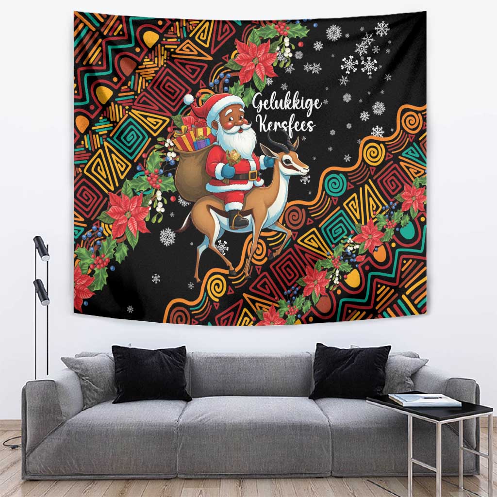 South Africa Gelukkige Kersfees Tapestry Black Santa Claus Riding Springbok LT01