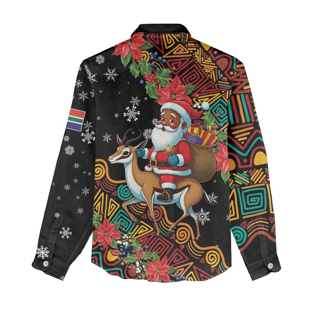 South Africa Gelukkige Kersfees Women Casual Shirt Black Santa Claus Riding Springbok LT01