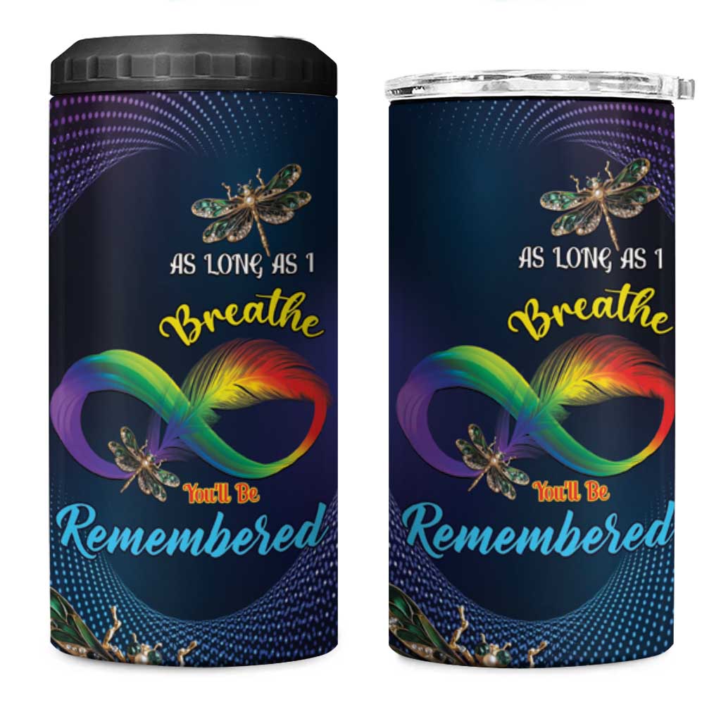 As Long As I Breathe You'll Be Remembered 4 in 1 Can Cooler Tumbler Luxury Dragonfly - Feather Infinity LT01