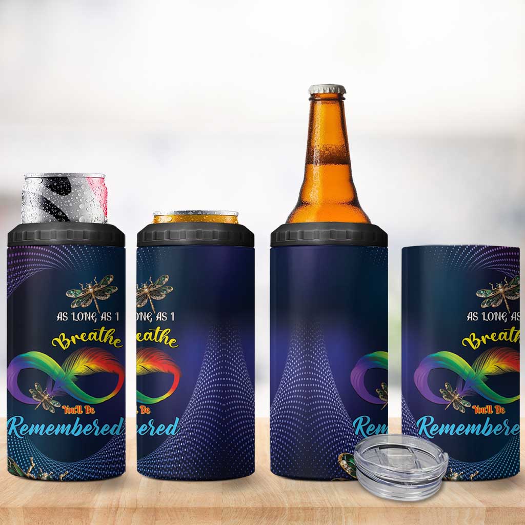As Long As I Breathe You'll Be Remembered 4 in 1 Can Cooler Tumbler Luxury Dragonfly - Feather Infinity LT01