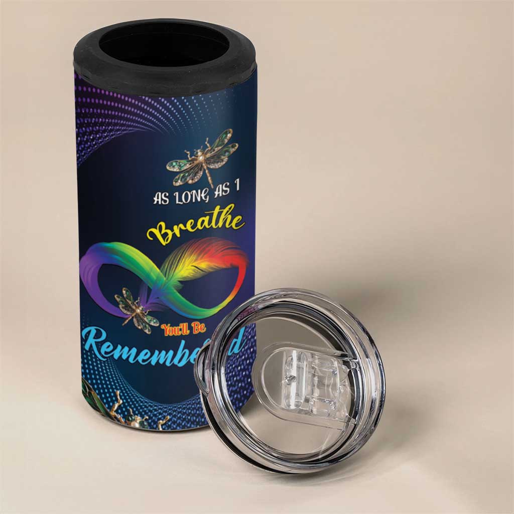 As Long As I Breathe You'll Be Remembered 4 in 1 Can Cooler Tumbler Luxury Dragonfly - Feather Infinity LT01