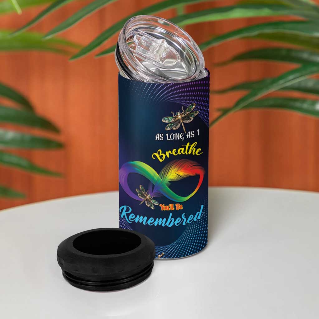 As Long As I Breathe You'll Be Remembered 4 in 1 Can Cooler Tumbler Luxury Dragonfly - Feather Infinity LT01