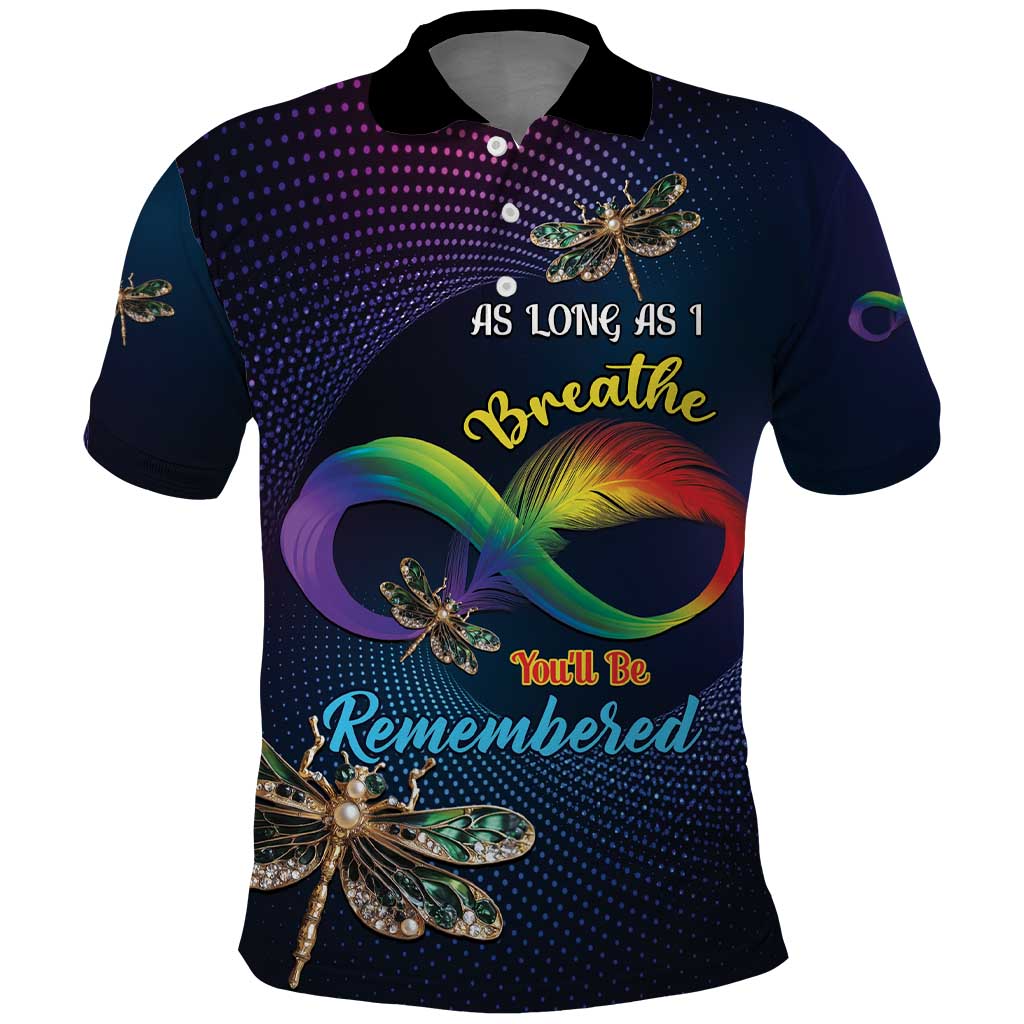 Personalized As Long As I Breathe You'll Be Remembered Polo Shirt Feather Infinity Luxury Dragonfly LT01