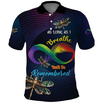 Personalized As Long As I Breathe You'll Be Remembered Polo Shirt Feather Infinity Luxury Dragonfly LT01