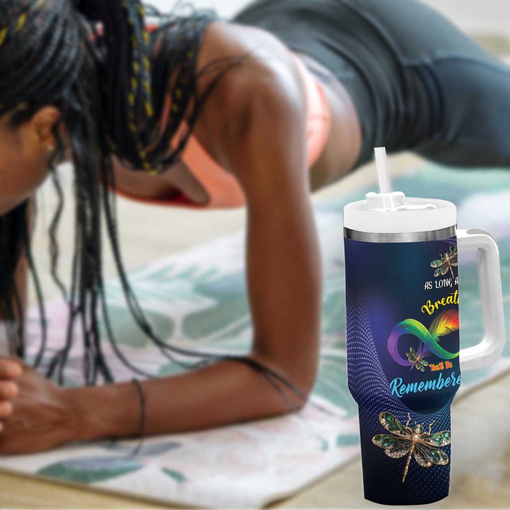 As Long As I Breathe You'll Be Remembered Tumbler With Handle Luxury Dragonfly - Feather Infinity LT01