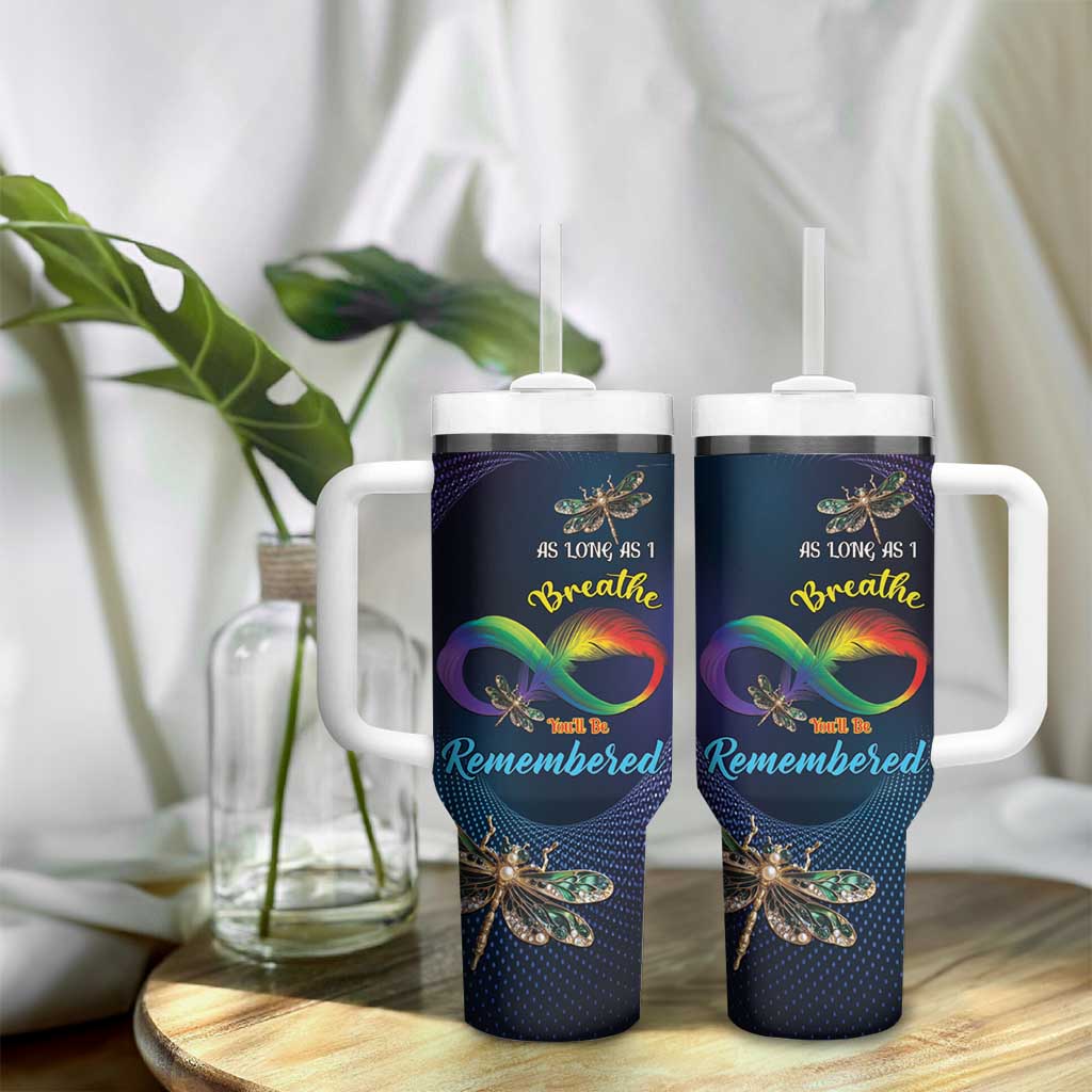 As Long As I Breathe You'll Be Remembered Tumbler With Handle Luxury Dragonfly - Feather Infinity LT01