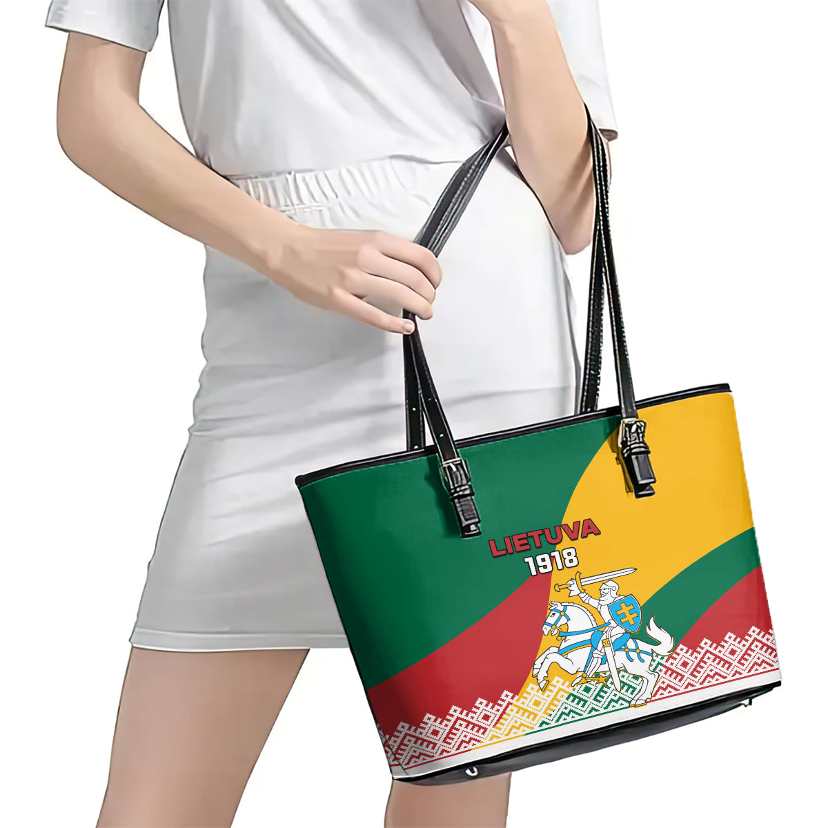 Lithuania Independence Day Personalized Leather Tote Bag Lietuva Vytis 106th Anniversary LT01