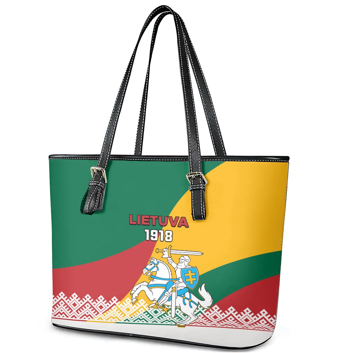 Lithuania Independence Day Personalized Leather Tote Bag Lietuva Vytis 106th Anniversary LT01