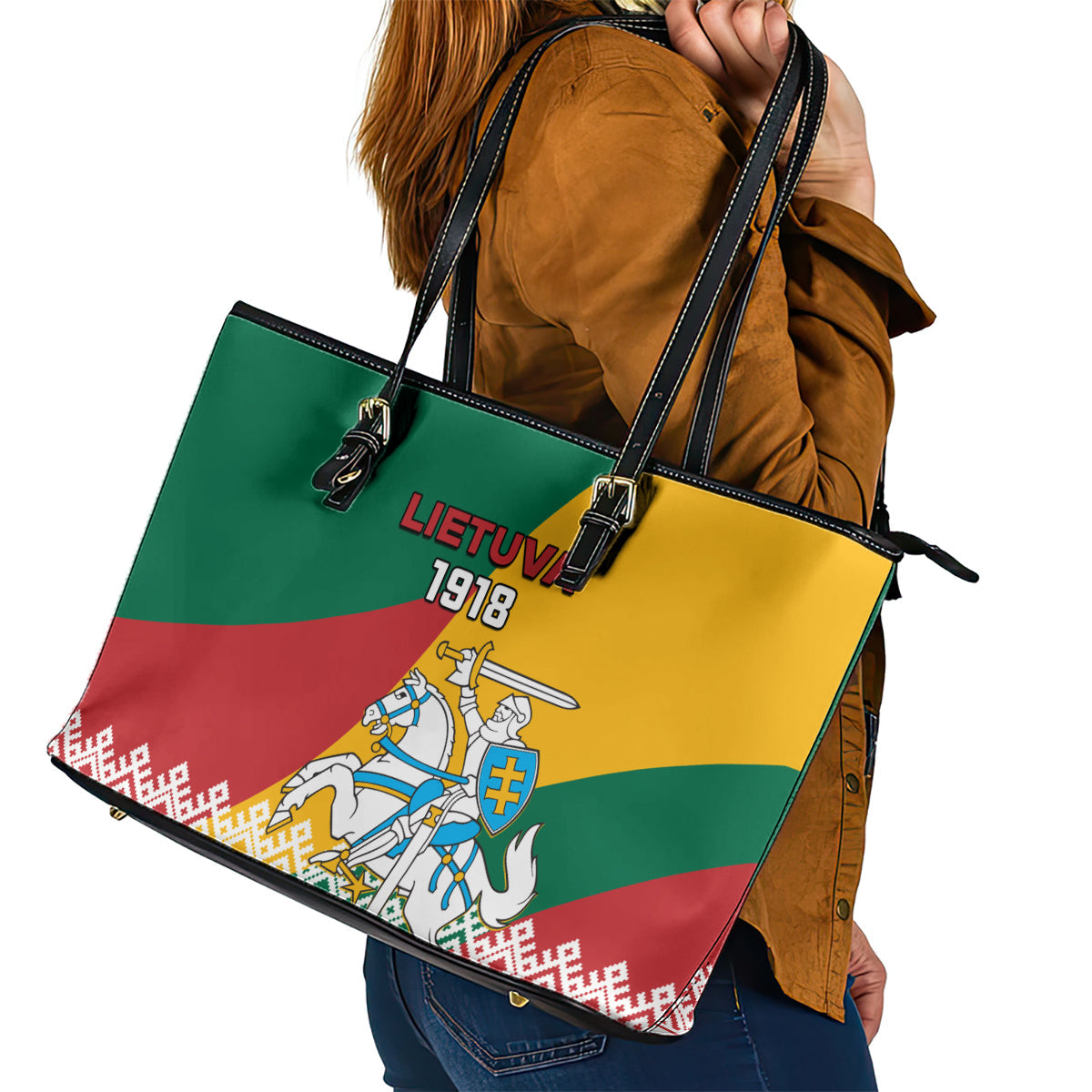 Lithuania Independence Day Personalized Leather Tote Bag Lietuva Vytis 106th Anniversary LT01
