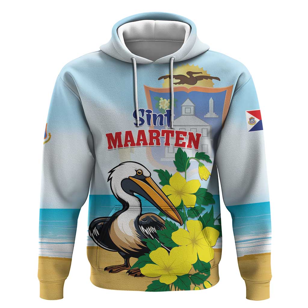 Personalized Sint Maarten Hoodie Brown Pelican With Yellow Sage LT01
