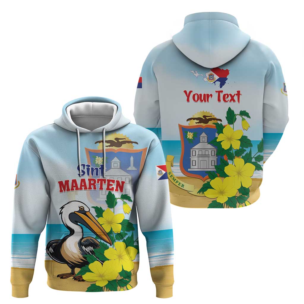 Personalized Sint Maarten Hoodie Brown Pelican With Yellow Sage LT01