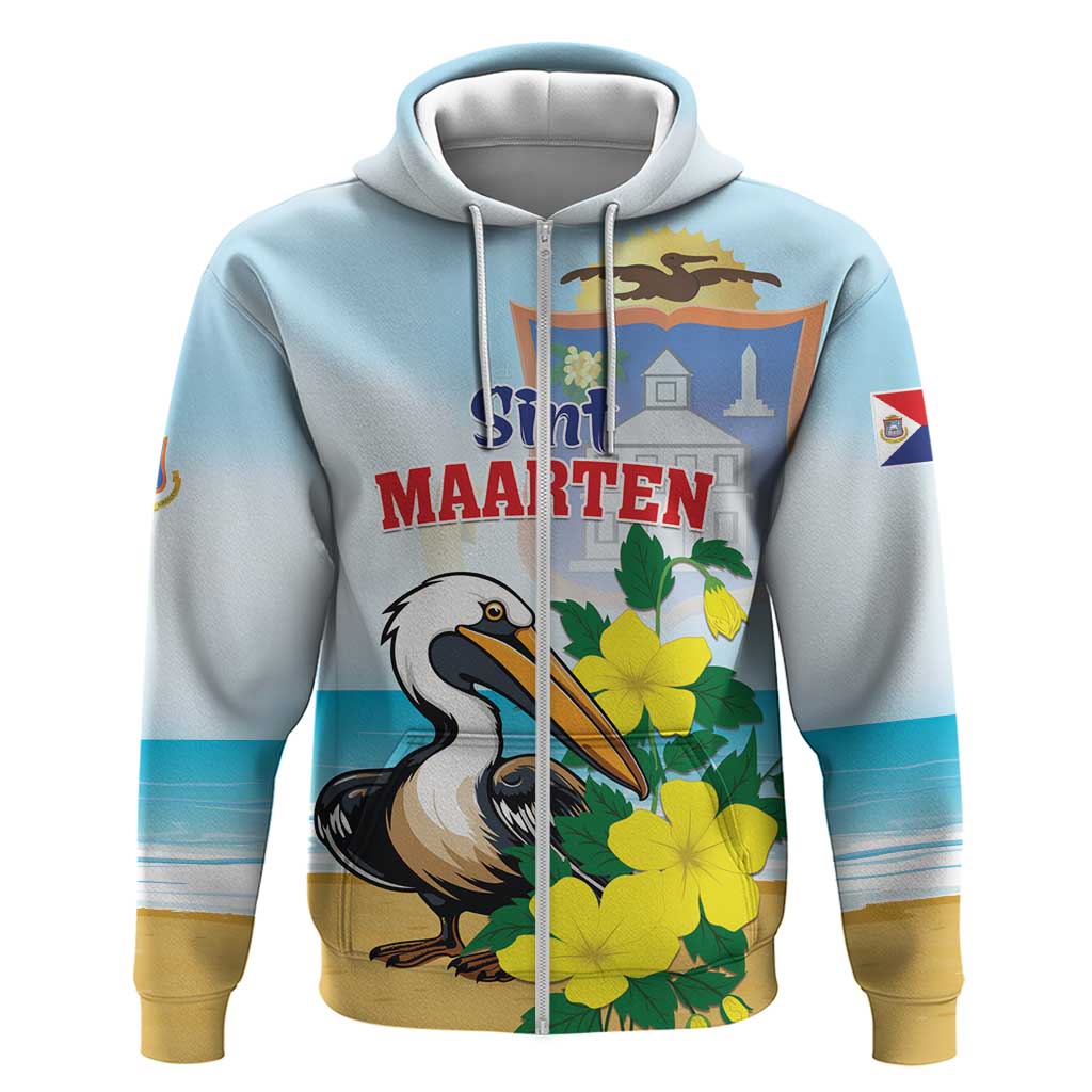 Personalized Sint Maarten Hoodie Brown Pelican With Yellow Sage LT01