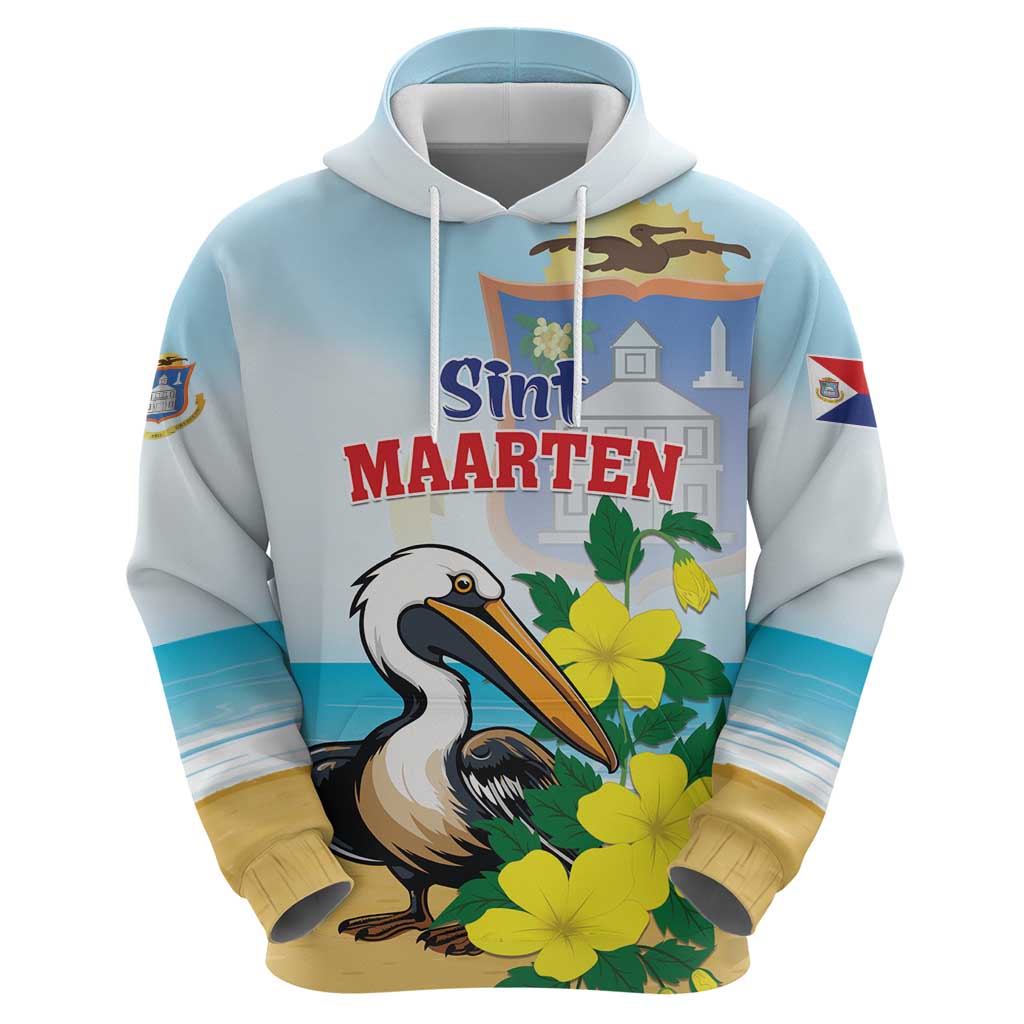 Personalized Sint Maarten Hoodie Brown Pelican With Yellow Sage LT01
